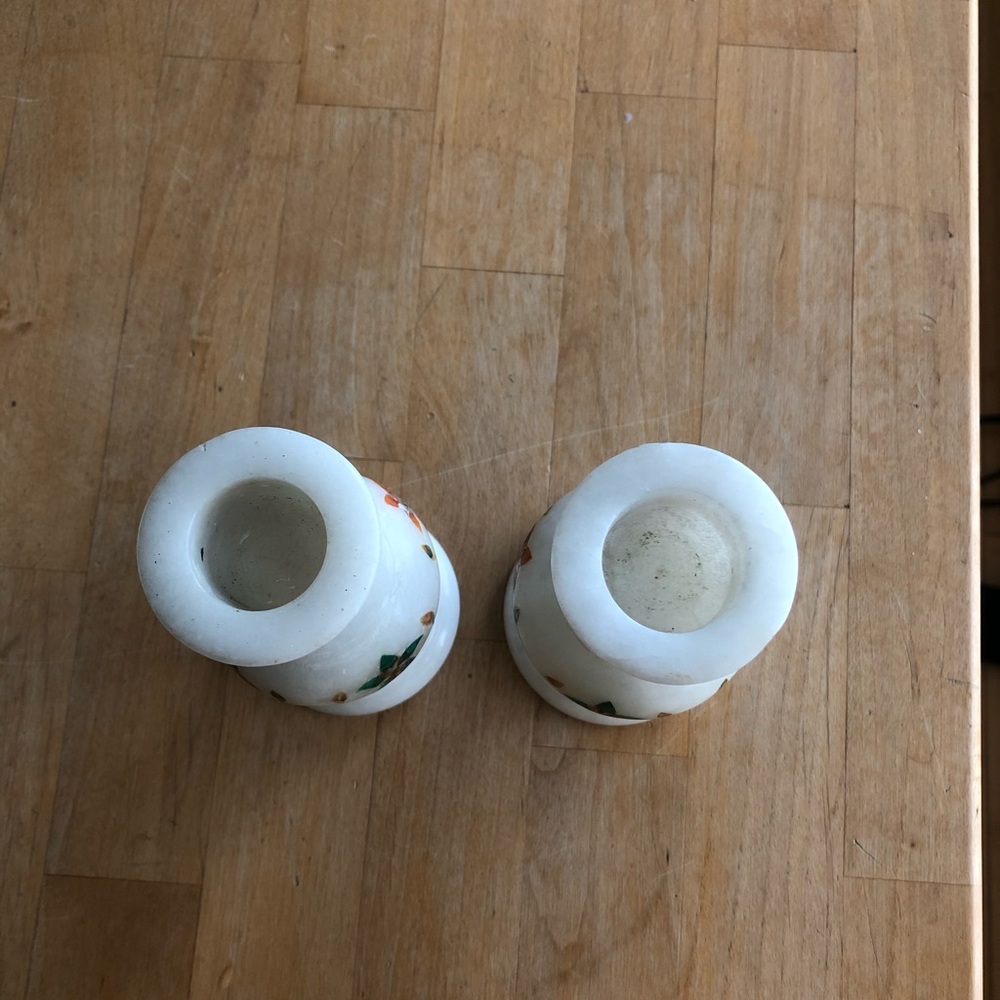 Like-New White Marble Ornate Candle Holders - Picture 4 of 5